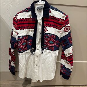 Roughrider Women's Red and White Button Down w/ concho details